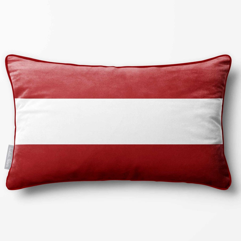 2 Stripes Horizontal with Piping | Sustainable Velvet Rectangle Cushion - Crimson Muse 50 x 30 cm by Izabela Peters