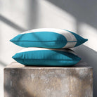 2 Stripes Horizontal with Piping | Sustainable Velvet Rectangle Cushion - Prussian Blue 50 x 30 cm by Izabela Peters