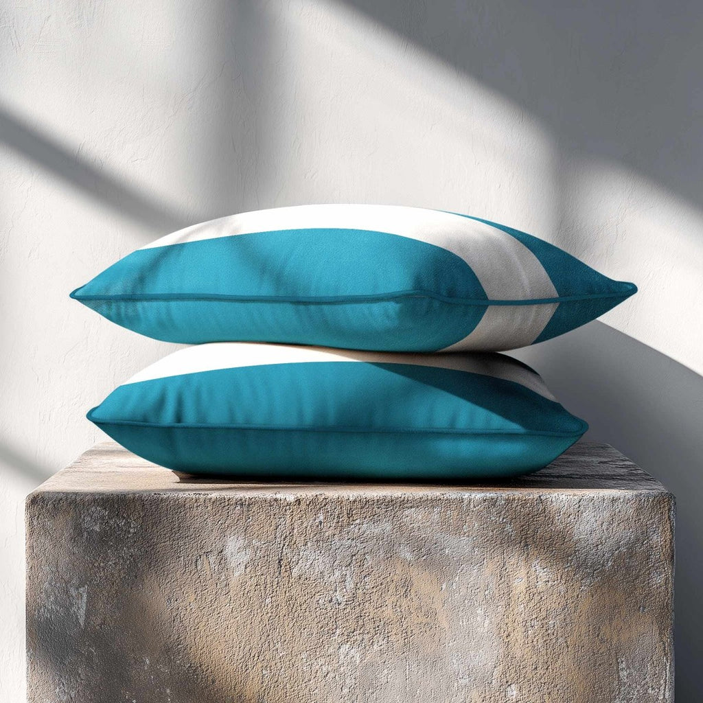 2 Stripes Horizontal with Piping | Sustainable Velvet Rectangle Cushion - Prussian Blue 50 x 30 cm by Izabela Peters