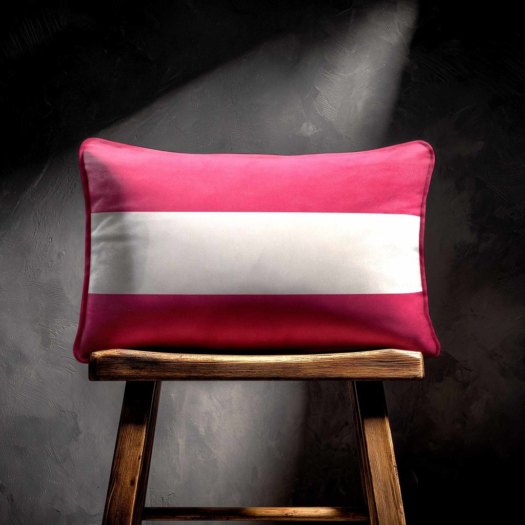 2 Stripes Horizontal with Piping | Sustainable Velvet Rectangle Cushion - Hot Pink 50 x 30 cm by Izabela Peters