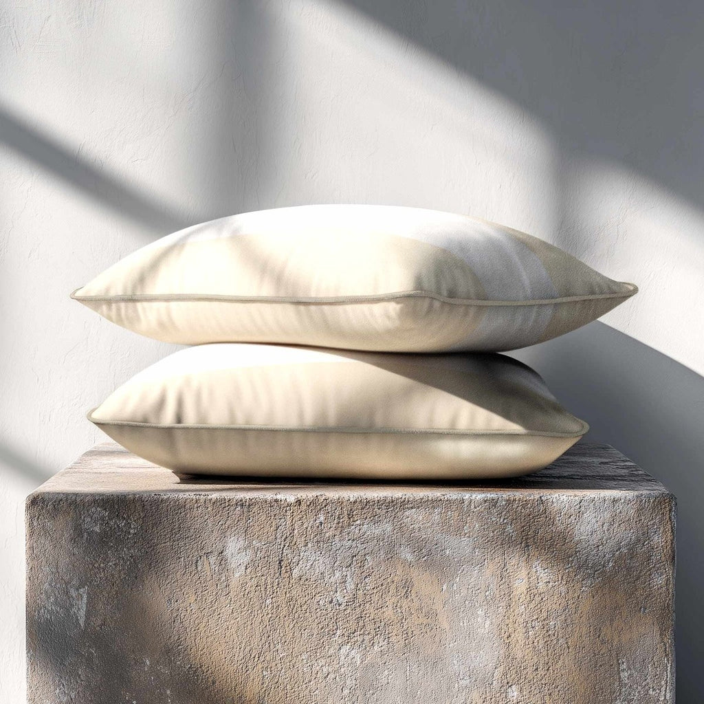 2 Stripes Horizontal with Piping | Sustainable Velvet Rectangle Cushion - Ivory Cream 50 x 30 cm by Izabela Peters