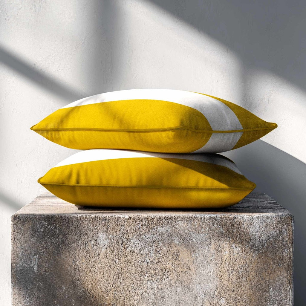 2 Stripes Horizontal with Piping | Sustainable Velvet Rectangle Cushion - Mustard Ochre 50 x 30 cm by Izabela Peters