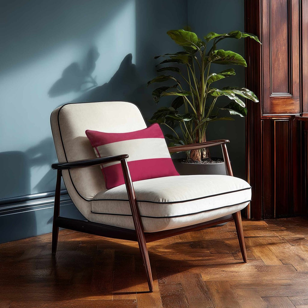 2 Stripes Horizontal with Piping | Sustainable Velvet Rectangle Cushion - Hot Pink 50 x 30 cm by Izabela Peters
