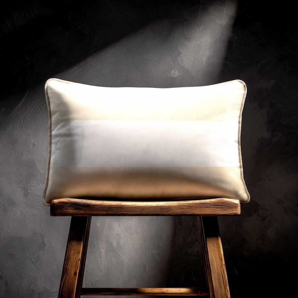 2 Stripes Horizontal with Piping | Sustainable Velvet Rectangle Cushion - Ivory Cream 50 x 30 cm by Izabela Peters