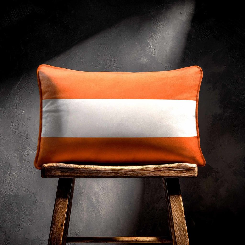 2 Stripes Horizontal with Piping | Sustainable Velvet Rectangle Cushion - Burnt Orange 50 x 30 cm by Izabela Peters