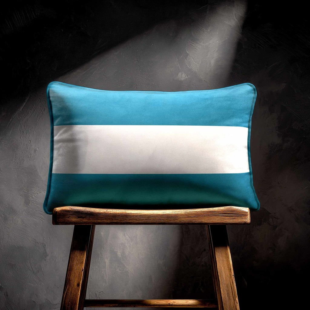 2 Stripes Horizontal with Piping | Sustainable Velvet Rectangle Cushion - Prussian Blue 50 x 30 cm by Izabela Peters