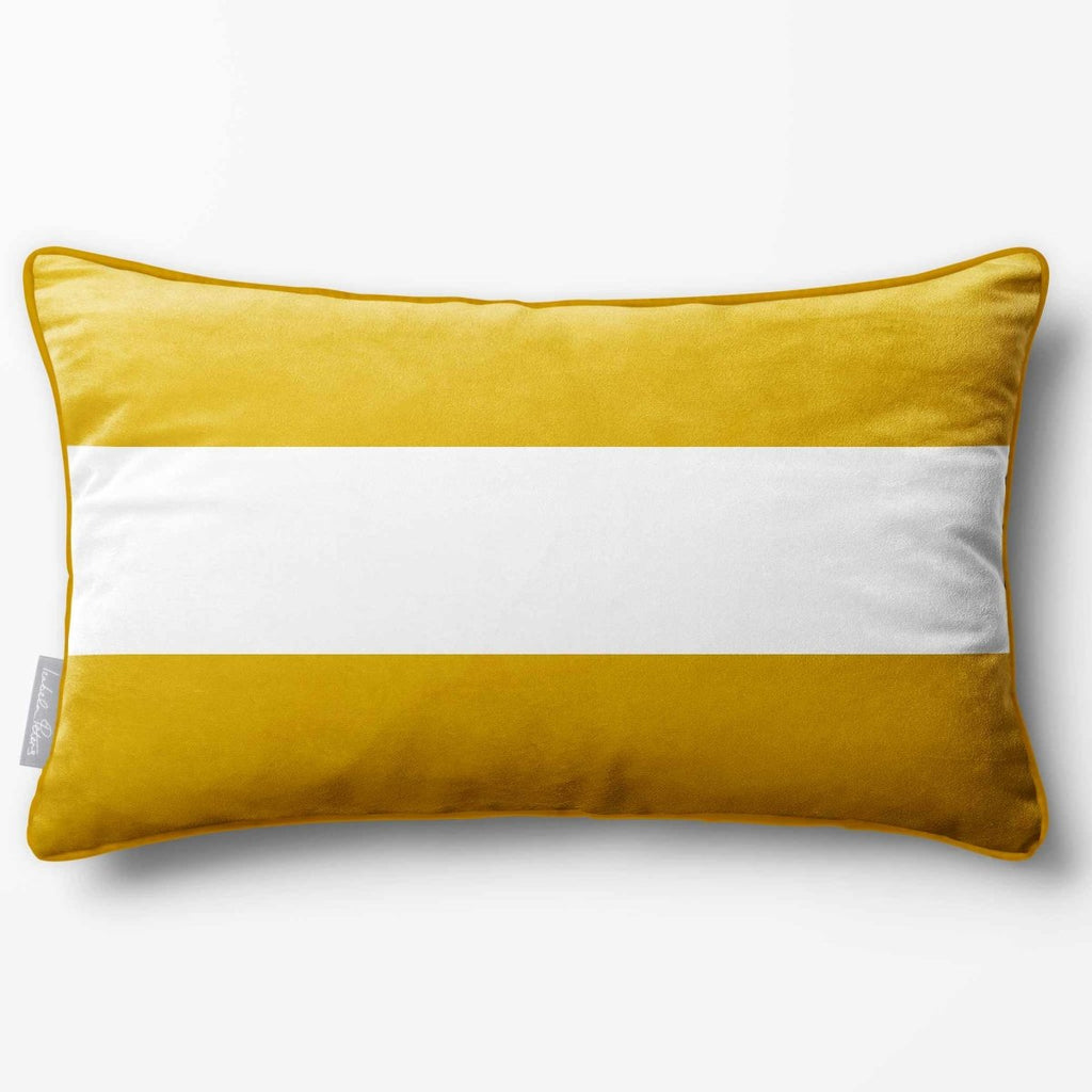 2 Stripes Horizontal with Piping | Sustainable Velvet Rectangle Cushion - Mustard Ochre 50 x 30 cm by Izabela Peters
