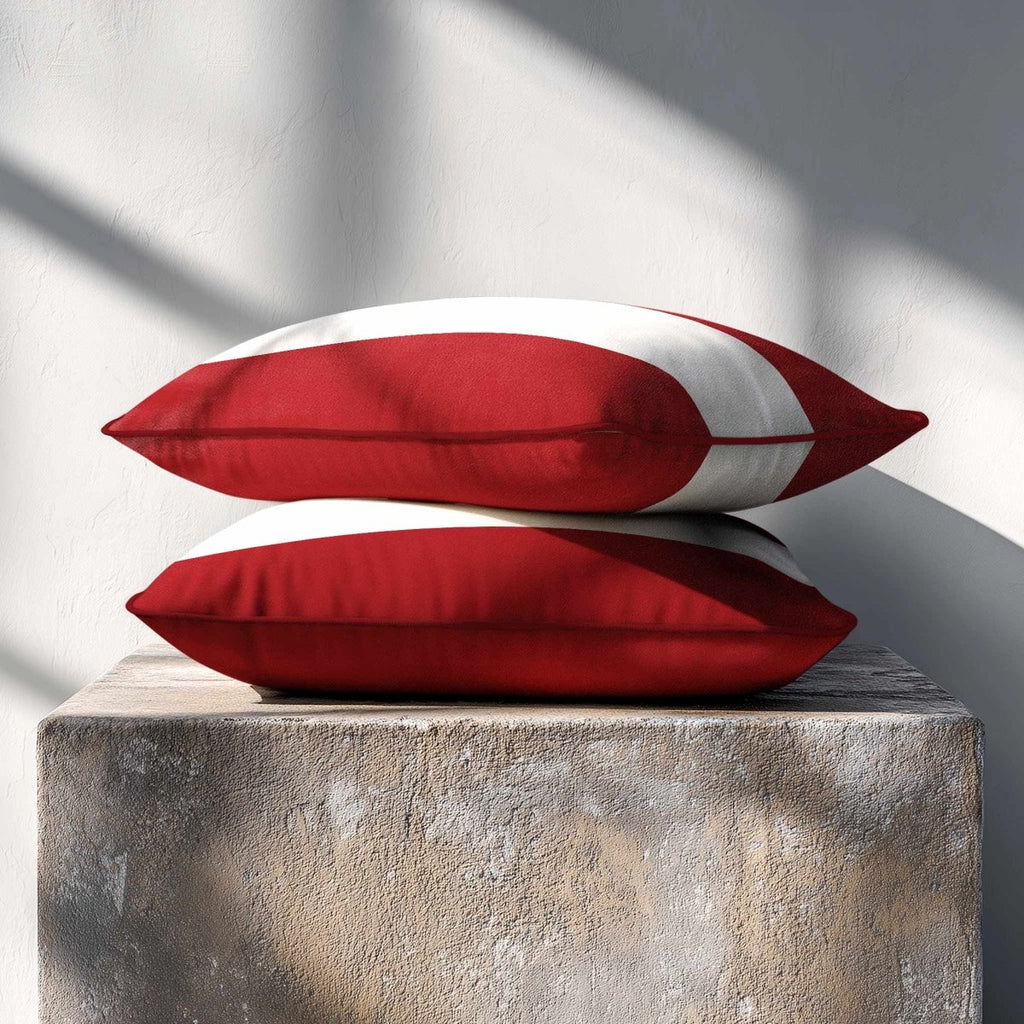 2 Stripes Horizontal with Piping | Sustainable Velvet Rectangle Cushion - Crimson Muse 50 x 30 cm by Izabela Peters