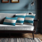 2 Stripes Horizontal with Piping | Sustainable Velvet Rectangle Cushion - Prussian Blue 50 x 30 cm by Izabela Peters
