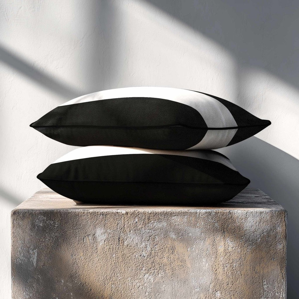 2 Stripes Horizontal with Piping | Sustainable Velvet Rectangle Cushion - Charcoal 50 x 30 cm by Izabela Peters