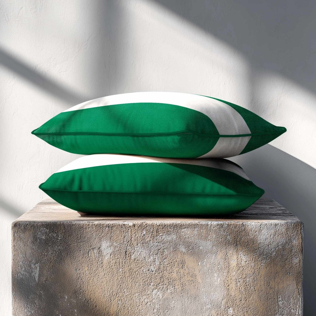 2 Stripes Horizontal with Piping | Sustainable Velvet Rectangle Cushion - Emerald Green 50 x 30 cm by Izabela Peters
