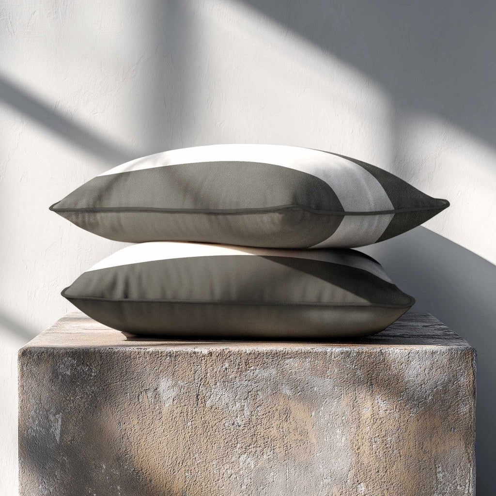 2 Stripes Horizontal with Piping | Sustainable Velvet Rectangle Cushion - Beluga 50 x 30 cm by Izabela Peters