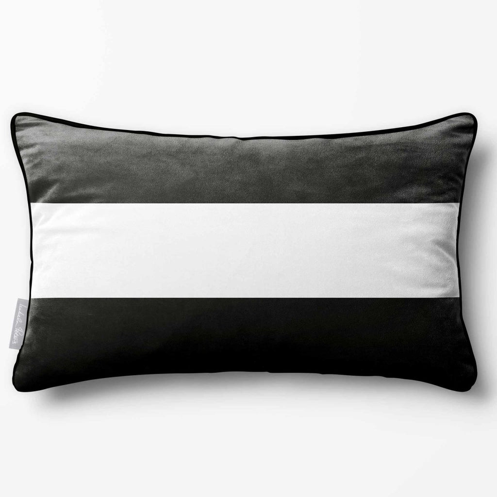 2 Stripes Horizontal with Piping | Sustainable Velvet Rectangle Cushion - Charcoal 50 x 30 cm by Izabela Peters