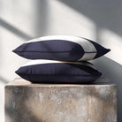 2 Stripes Horizontal with Piping | Sustainable Velvet Rectangle Cushion - Graphite 50 x 30 cm by Izabela Peters