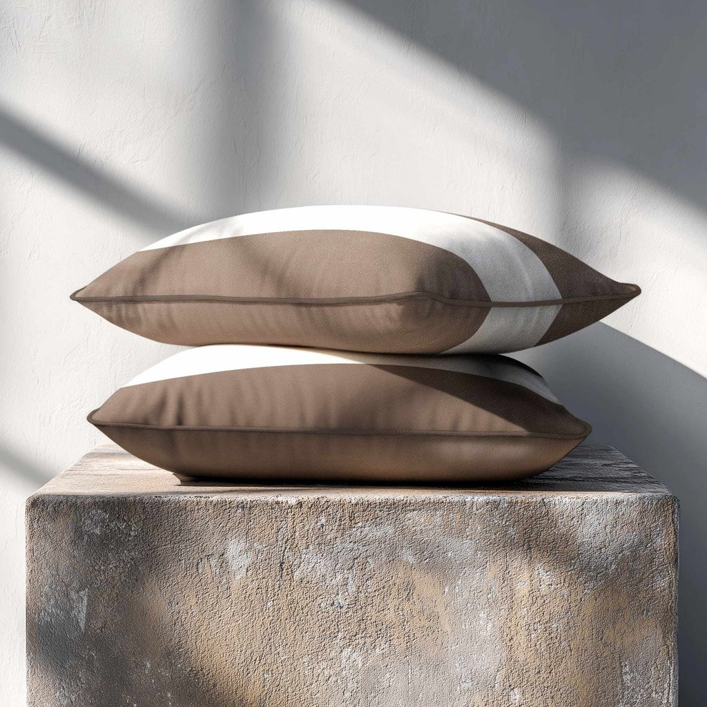 2 Stripes Horizontal with Piping | Sustainable Velvet Rectangle Cushion - Dovedale Stone 50 x 30 cm by Izabela Peters