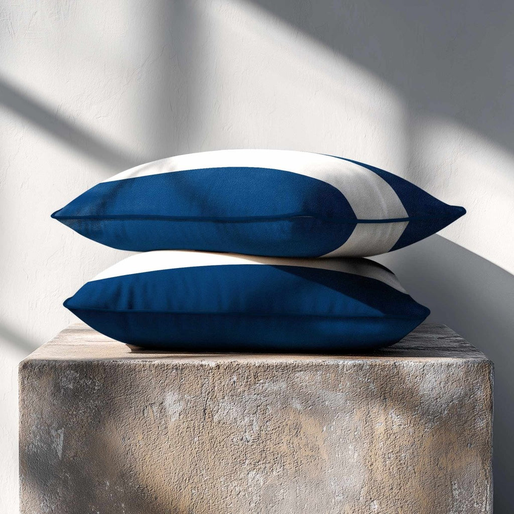 2 Stripes Horizontal with Piping | Sustainable Velvet Rectangle Cushion - Estate Blue 50 x 30 cm by Izabela Peters