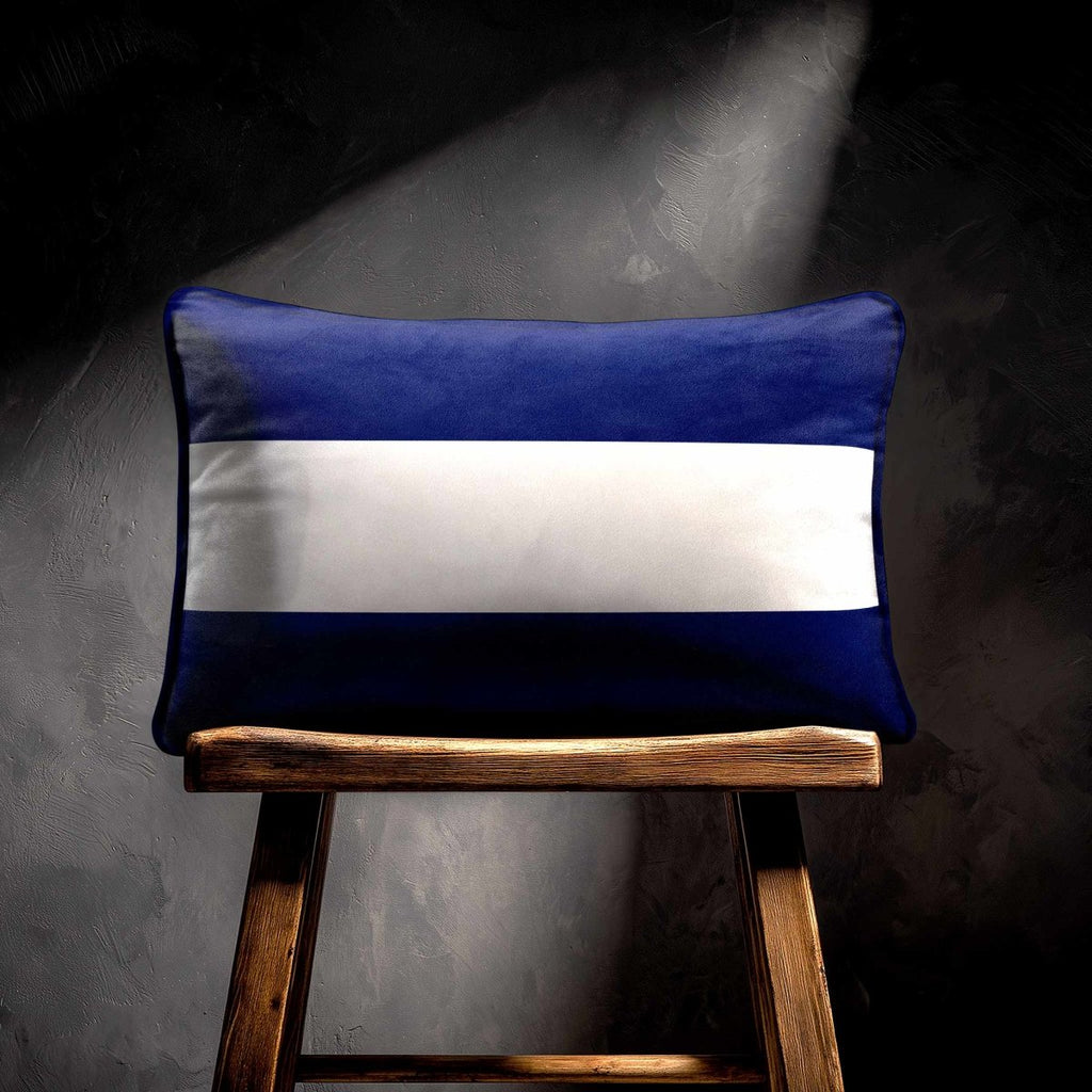 2 Stripes Horizontal with Piping | Sustainable Velvet Rectangle Cushion - Midnight 50 x 30 cm by Izabela Peters