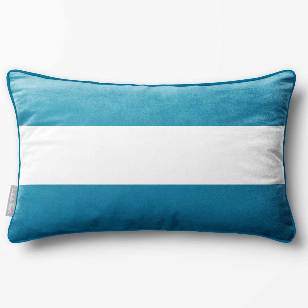 2 Stripes Horizontal with Piping | Sustainable Velvet Rectangle Cushion - Prussian Blue 50 x 30 cm by Izabela Peters
