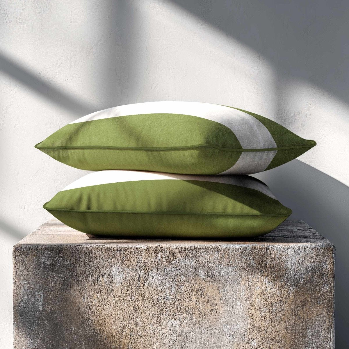 2 Stripes Horizontal with Piping | Sustainable Velvet Rectangle Cushion - Sage 50 x 30 cm by Izabela Peters