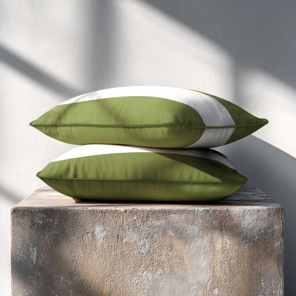 2 Stripes Horizontal with Piping | Sustainable Velvet Rectangle Cushion - Sage 50 x 30 cm by Izabela Peters