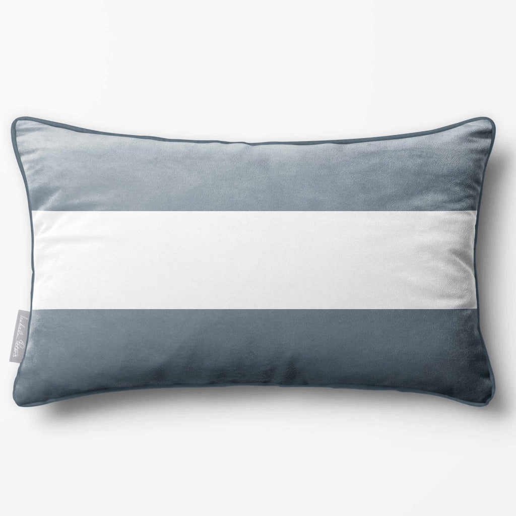 2 Stripes Horizontal with Piping | Sustainable Velvet Rectangle Cushion - French Grey 50 x 30 cm by Izabela Peters