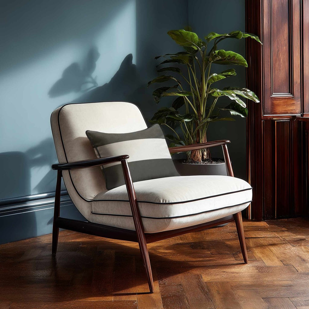 2 Stripes Horizontal with Piping | Sustainable Velvet Rectangle Cushion - Beluga 50 x 30 cm by Izabela Peters
