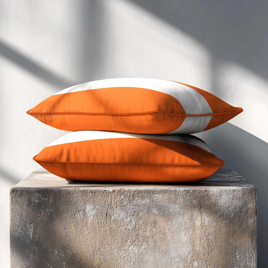 2 Stripes Horizontal with Piping | Sustainable Velvet Rectangle Cushion - Burnt Orange 50 x 30 cm by Izabela Peters
