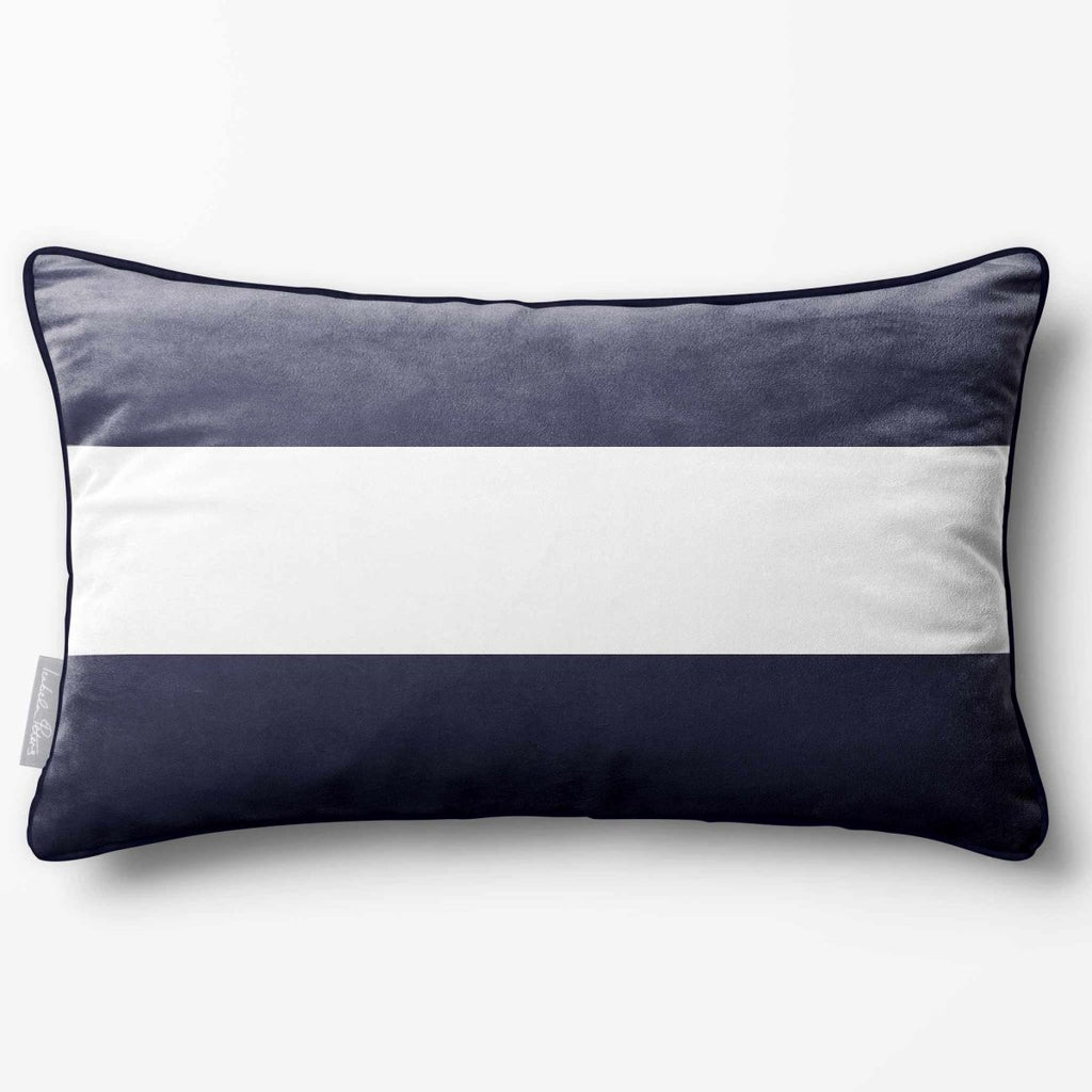 2 Stripes Horizontal with Piping | Sustainable Velvet Rectangle Cushion - Graphite 50 x 30 cm by Izabela Peters