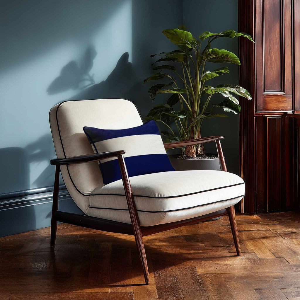 2 Stripes Horizontal with Piping | Sustainable Velvet Rectangle Cushion - Midnight 50 x 30 cm by Izabela Peters