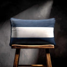2 Stripes Horizontal with Piping | Sustainable Velvet Rectangle Cushion - Petrol Blue 50 x 30 cm by Izabela Peters