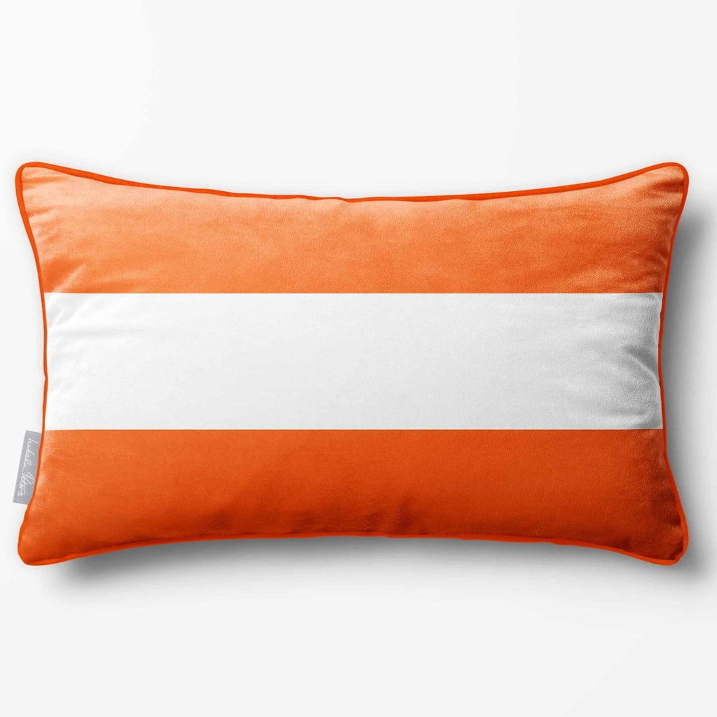 2 Stripes Horizontal with Piping | Sustainable Velvet Rectangle Cushion - Burnt Orange 50 x 30 cm by Izabela Peters
