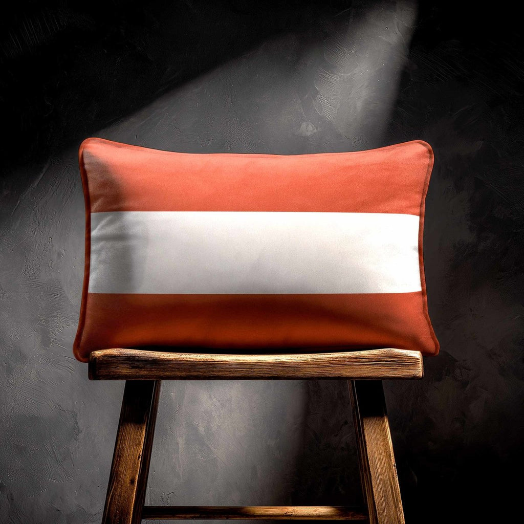 2 Stripes Horizontal with Piping | Sustainable Velvet Rectangle Cushion - Burnt Ochre 50 x 30 cm by Izabela Peters