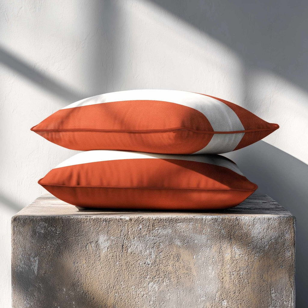 2 Stripes Horizontal with Piping | Sustainable Velvet Rectangle Cushion - Burnt Ochre 50 x 30 cm by Izabela Peters