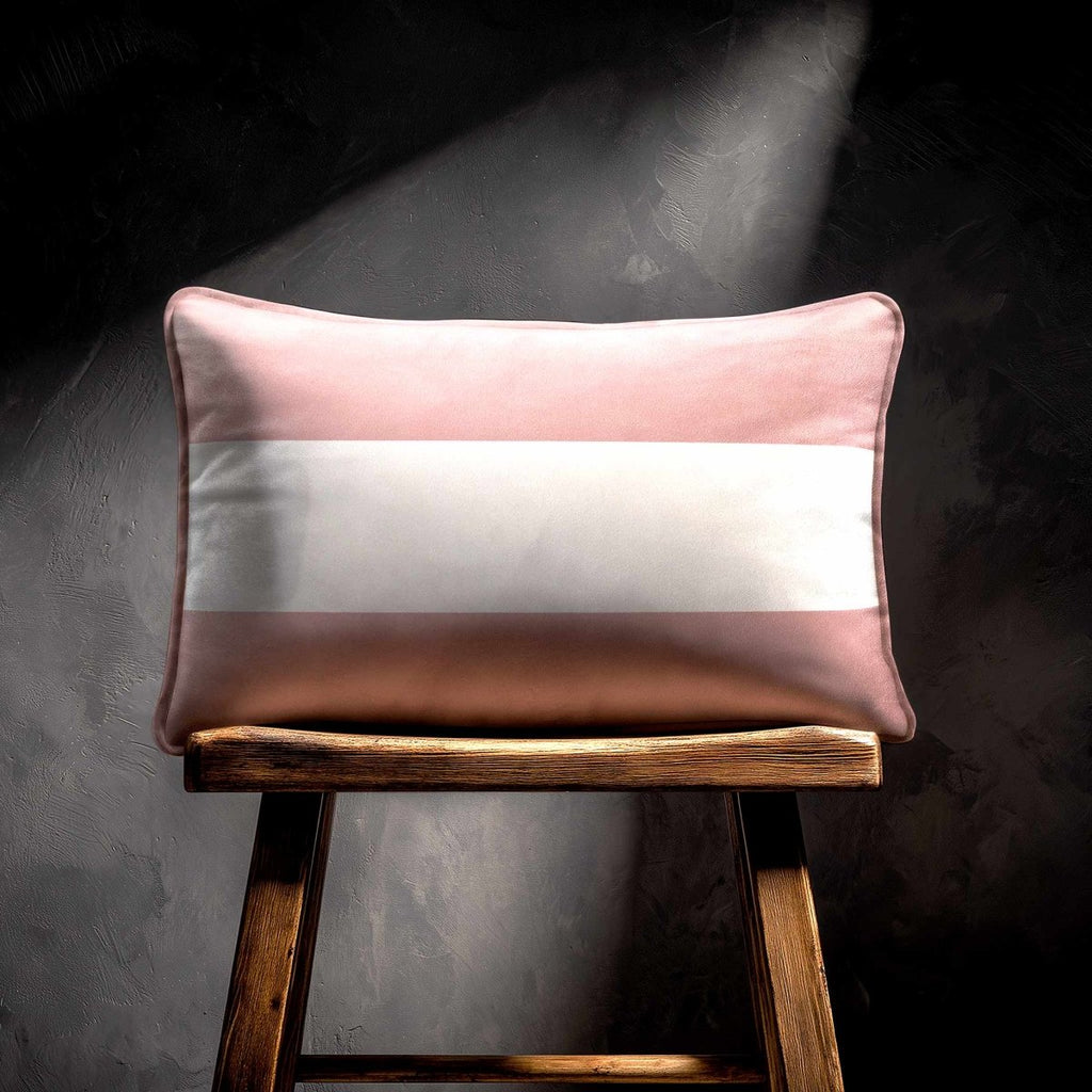 2 Stripes Horizontal with Piping | Sustainable Velvet Rectangle Cushion - Rosewater 50 x 30 cm by Izabela Peters