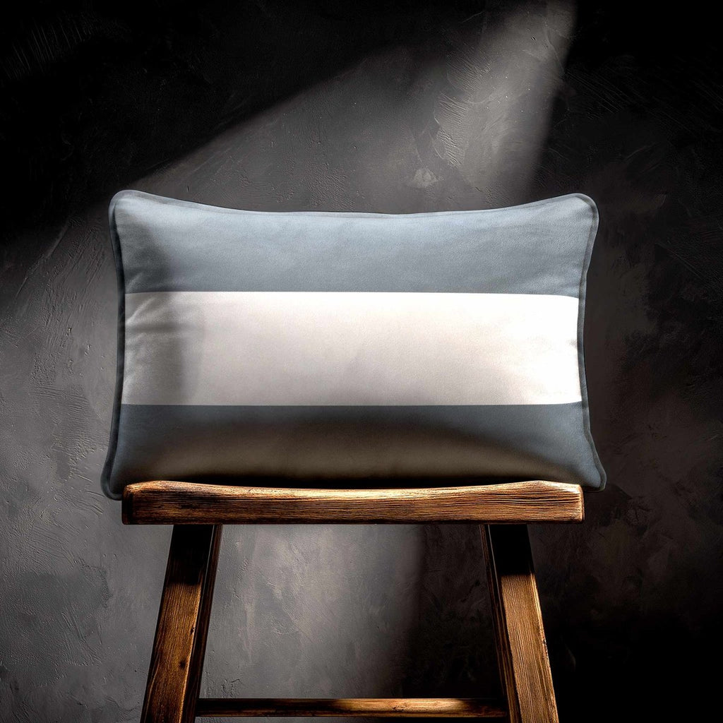2 Stripes Horizontal with Piping | Sustainable Velvet Rectangle Cushion - French Grey 50 x 30 cm by Izabela Peters
