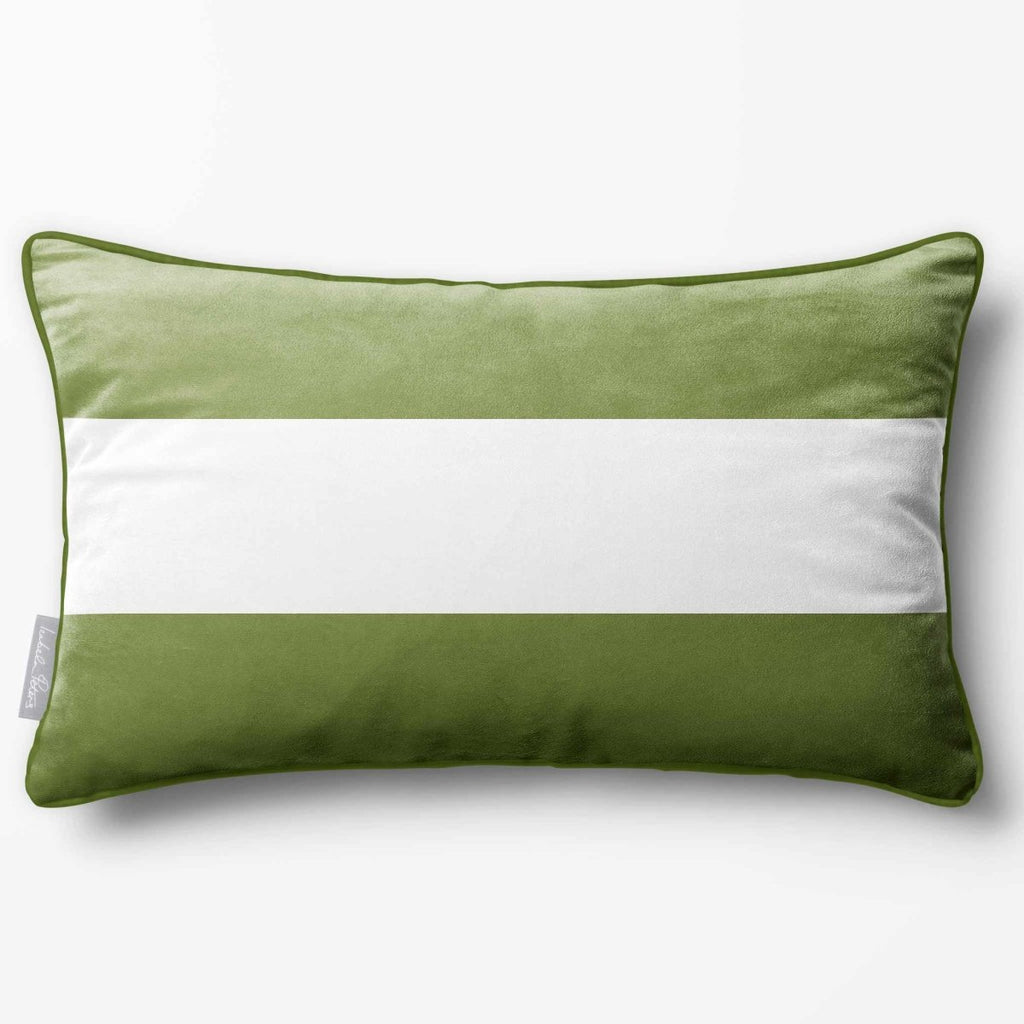 2 Stripes Horizontal with Piping | Sustainable Velvet Rectangle Cushion - Sage 50 x 30 cm by Izabela Peters