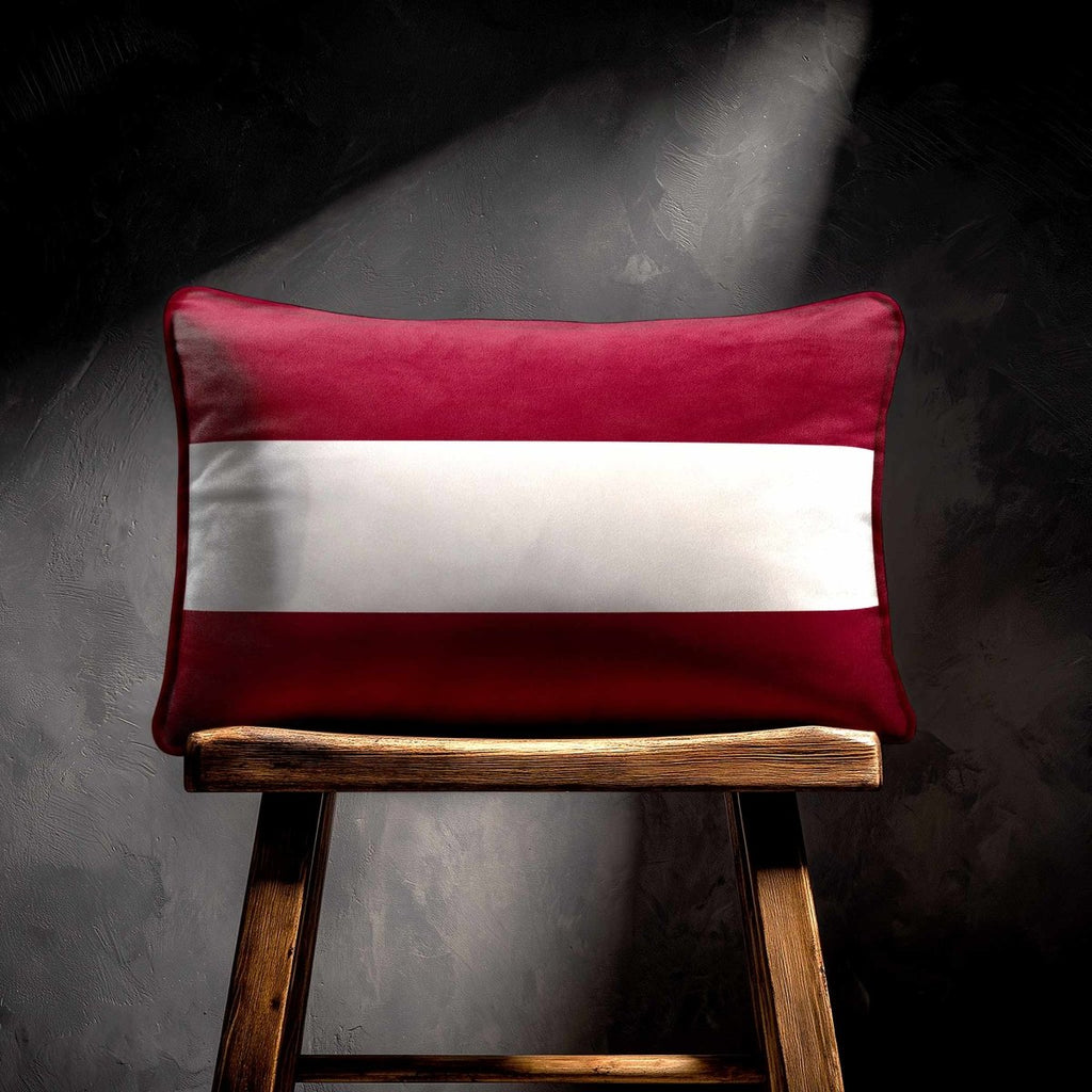 2 Stripes Horizontal with Piping | Sustainable Velvet Rectangle Cushion - Raspberry Red 50 x 30 cm by Izabela Peters