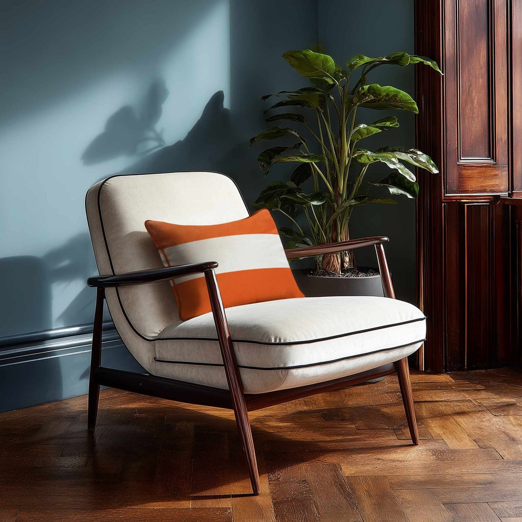 2 Stripes Horizontal with Piping | Sustainable Velvet Rectangle Cushion - Burnt Orange 50 x 30 cm by Izabela Peters