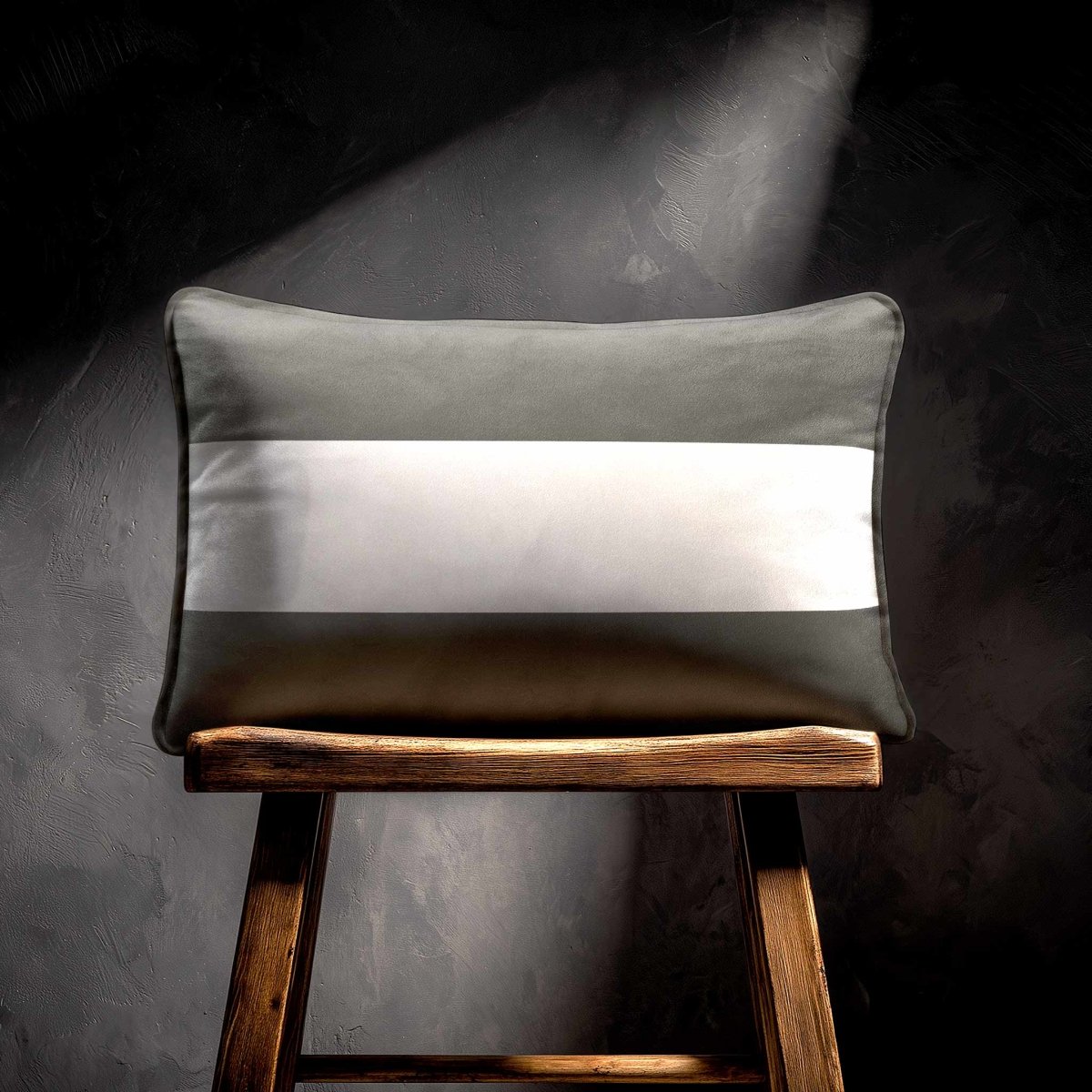 2 Stripes Horizontal with Piping | Sustainable Velvet Rectangle Cushion - Beluga 50 x 30 cm by Izabela Peters