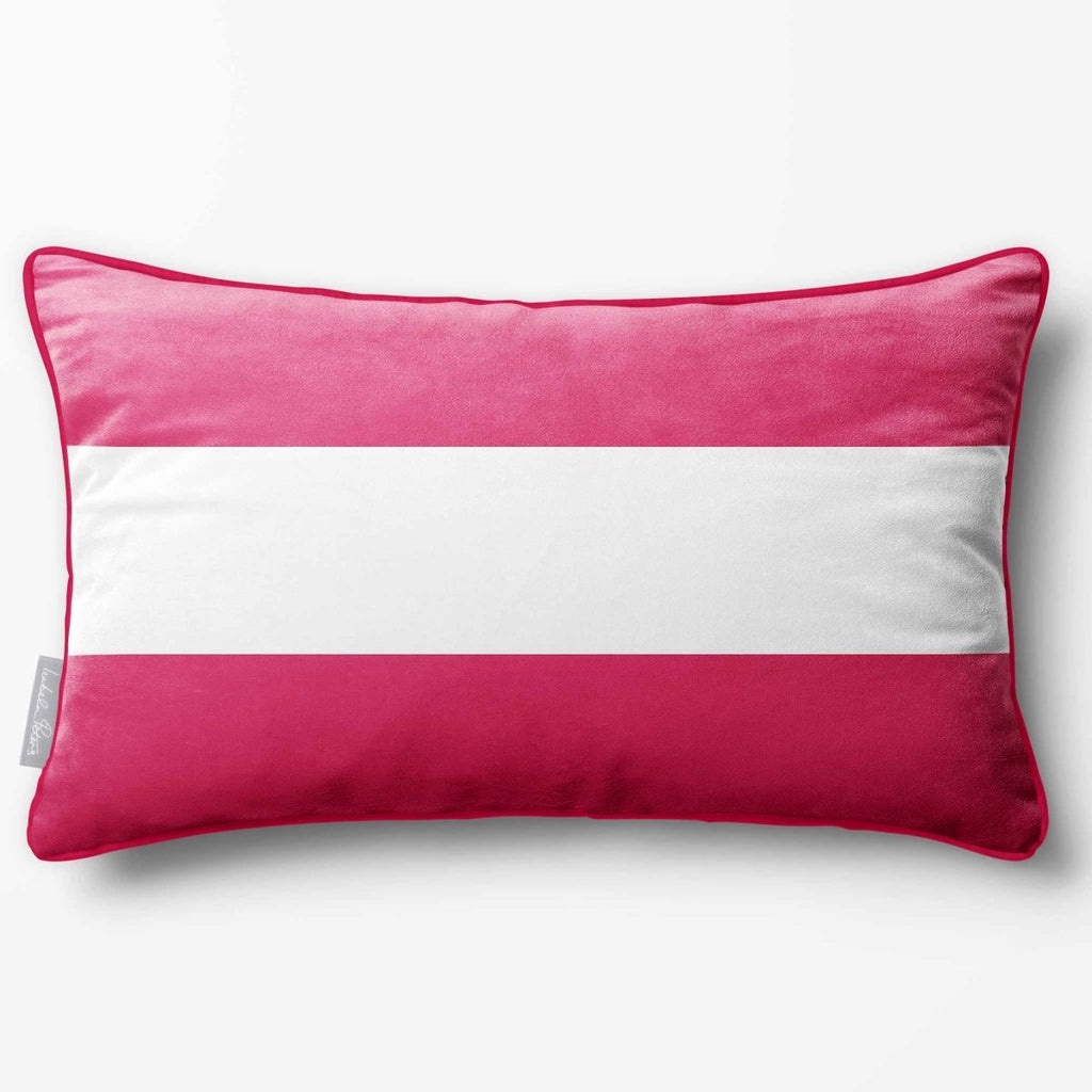 2 Stripes Horizontal with Piping | Sustainable Velvet Rectangle Cushion - Hot Pink 50 x 30 cm by Izabela Peters