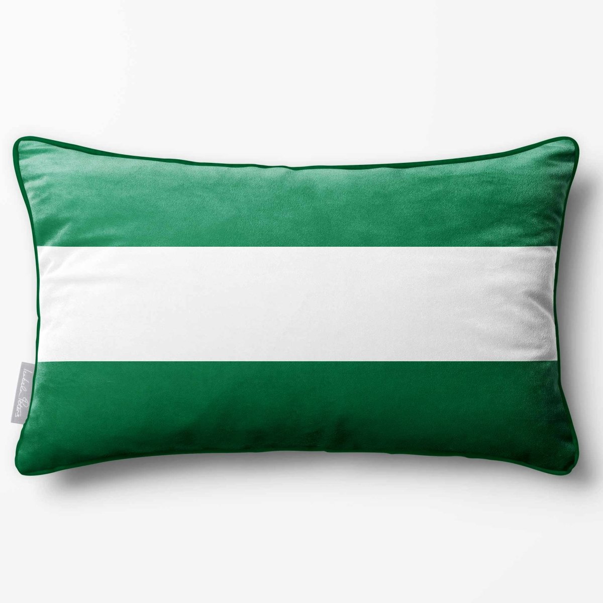 2 Stripes Horizontal with Piping | Sustainable Velvet Rectangle Cushion - Emerald Green 50 x 30 cm by Izabela Peters