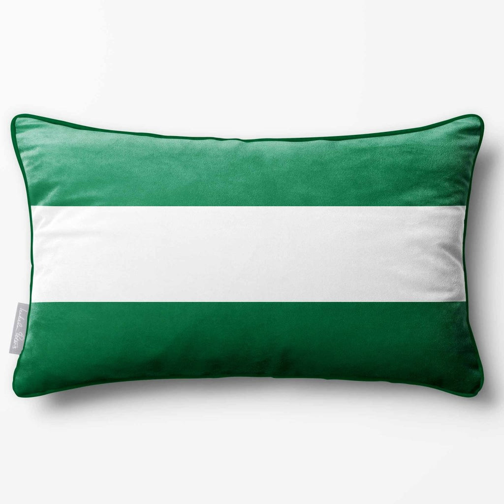 2 Stripes Horizontal with Piping | Sustainable Velvet Rectangle Cushion - Emerald Green 50 x 30 cm by Izabela Peters