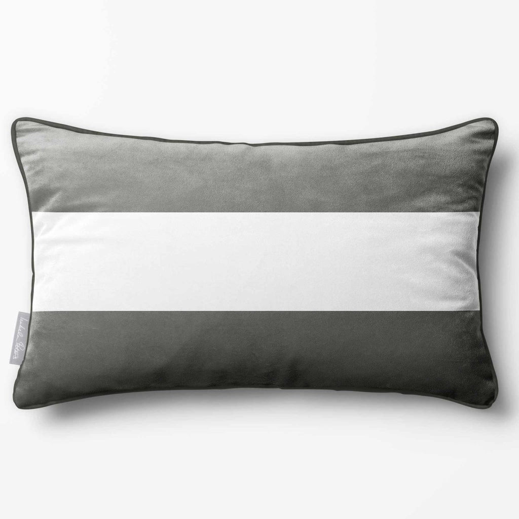 2 Stripes Horizontal with Piping | Sustainable Velvet Rectangle Cushion - Beluga 50 x 30 cm by Izabela Peters