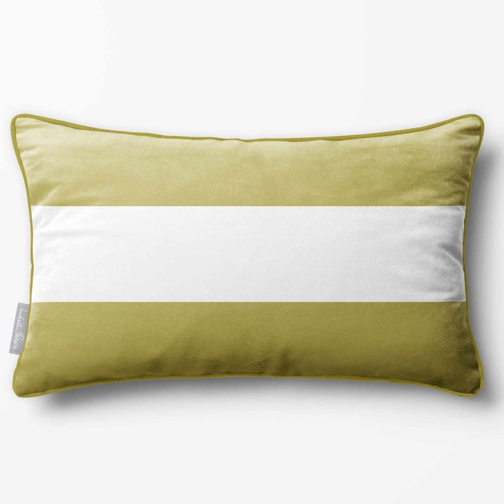 2 Stripes Horizontal with Piping | Sustainable Velvet Rectangle Cushion - Golden Lime 50 x 30 cm by Izabela Peters