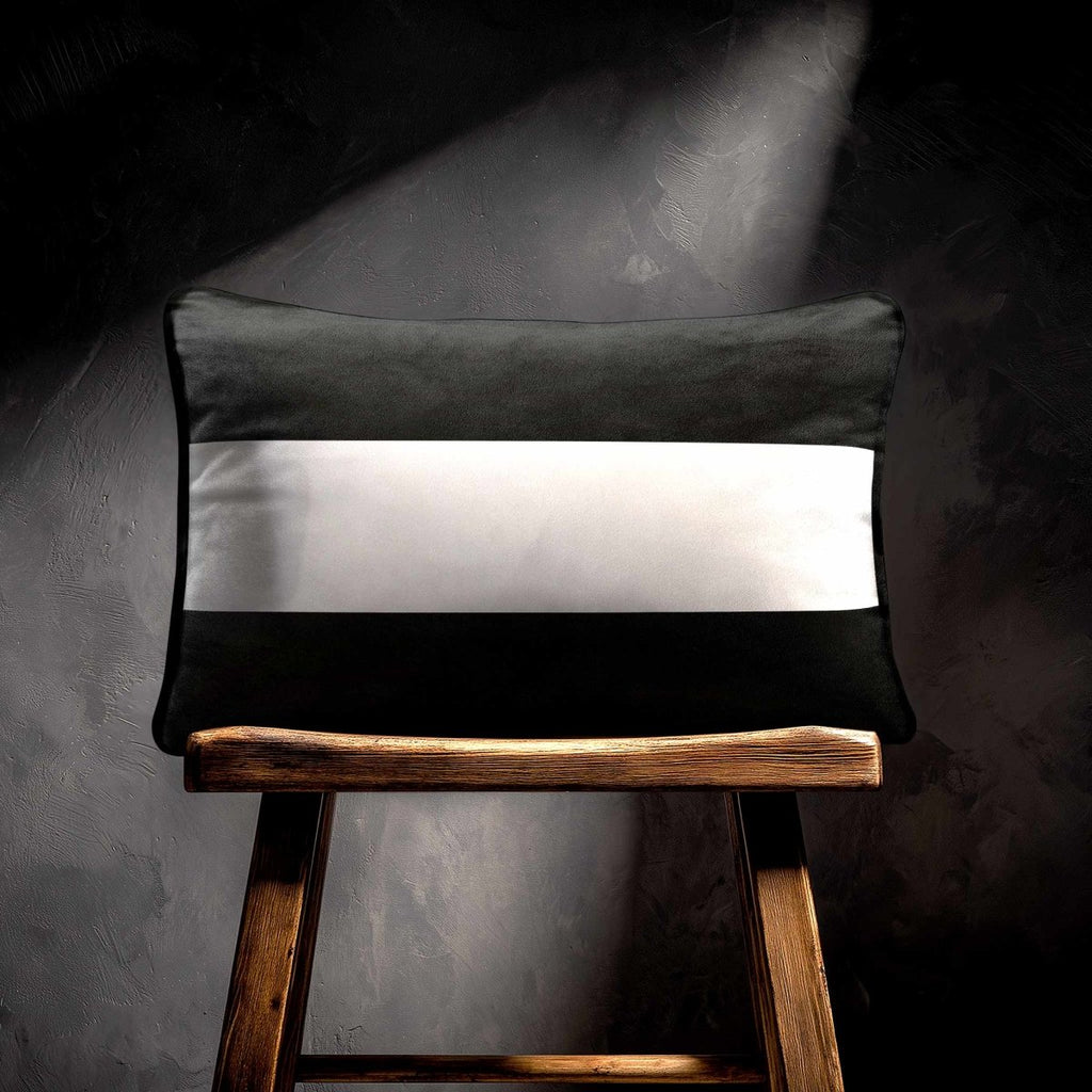 2 Stripes Horizontal with Piping | Sustainable Velvet Rectangle Cushion - Charcoal 50 x 30 cm by Izabela Peters