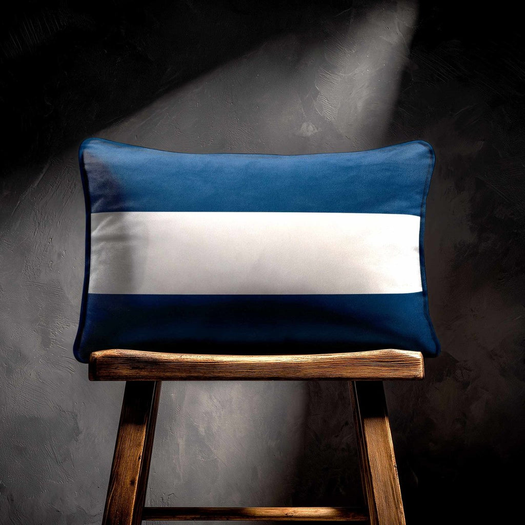 2 Stripes Horizontal with Piping | Sustainable Velvet Rectangle Cushion - Estate Blue 50 x 30 cm by Izabela Peters