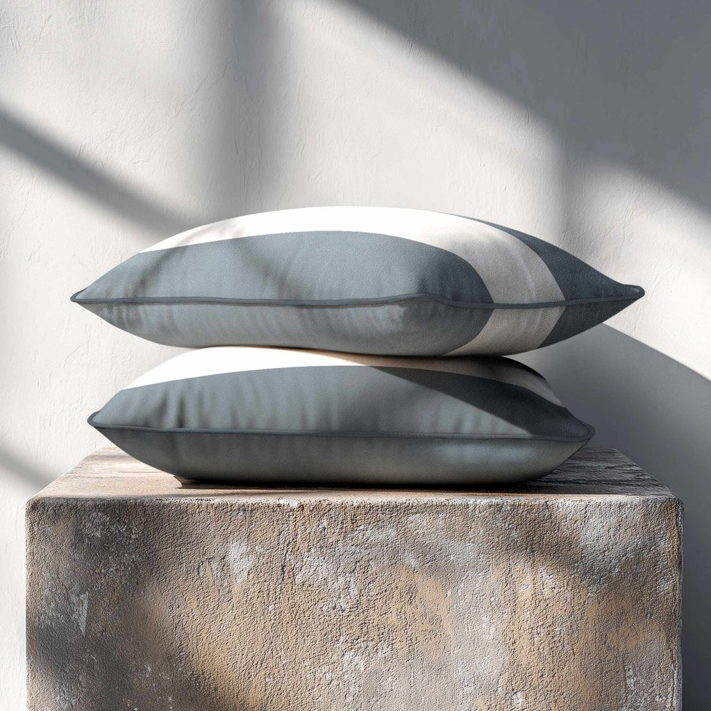 2 Stripes Horizontal with Piping | Sustainable Velvet Rectangle Cushion - French Grey 50 x 30 cm by Izabela Peters