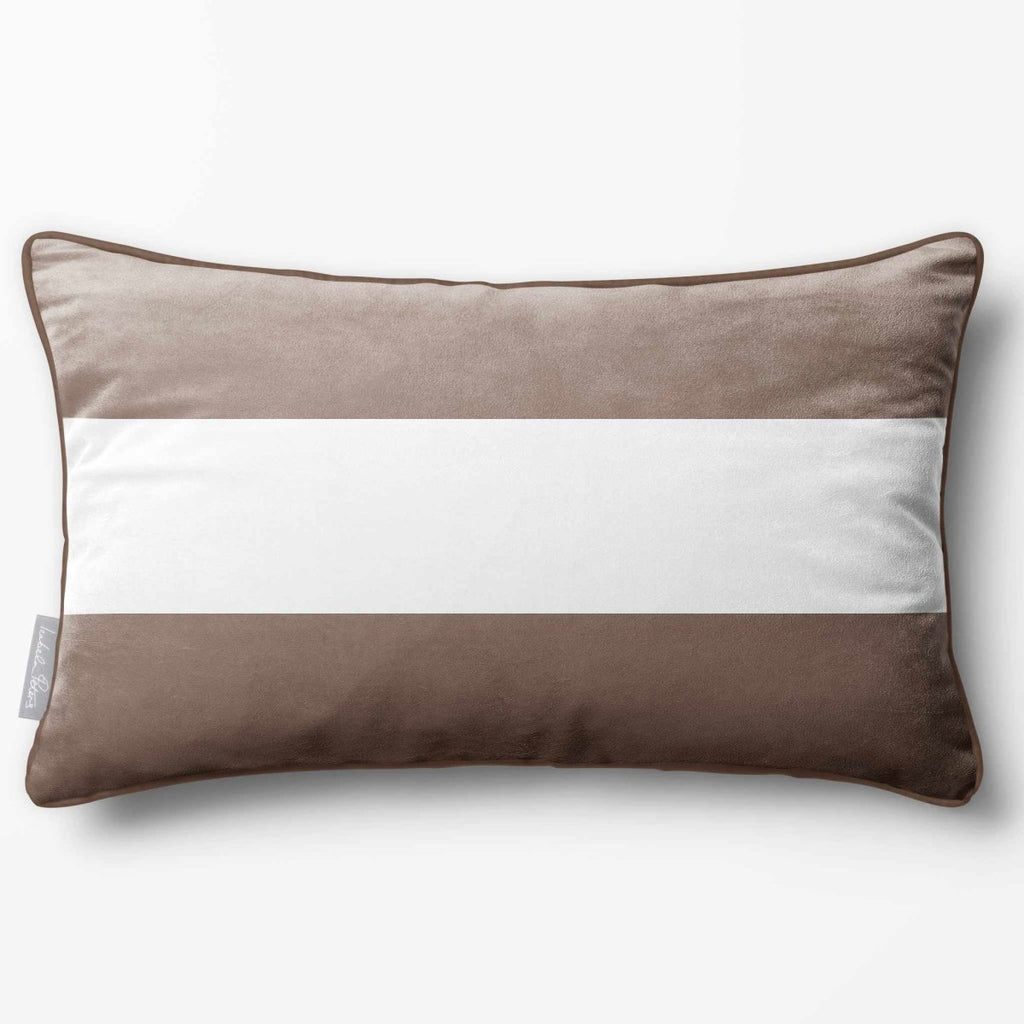 2 Stripes Horizontal with Piping | Sustainable Velvet Rectangle Cushion - Dovedale Stone 50 x 30 cm by Izabela Peters
