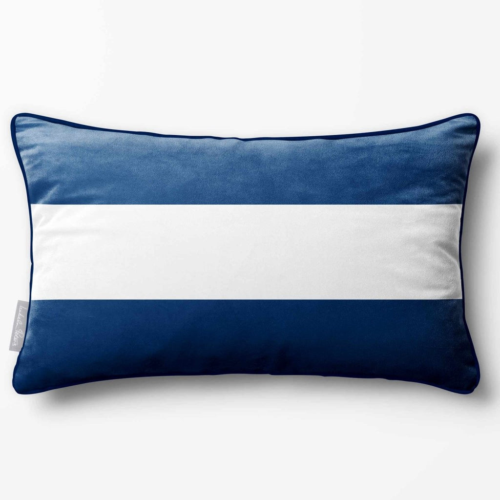 2 Stripes Horizontal with Piping | Sustainable Velvet Rectangle Cushion - Estate Blue 50 x 30 cm by Izabela Peters