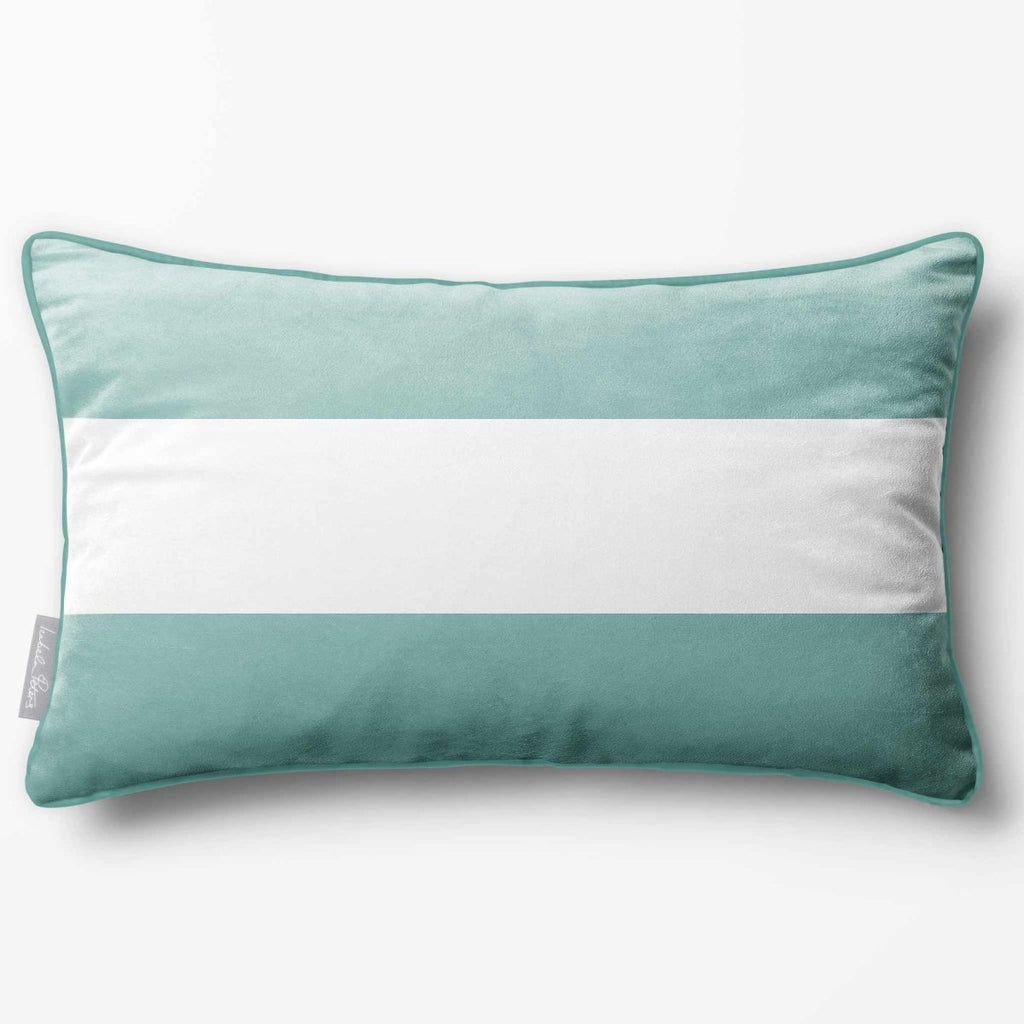 2 Stripes Horizontal with Piping | Sustainable Velvet Rectangle Cushion - Blue Surf 50 x 30 cm by Izabela Peters